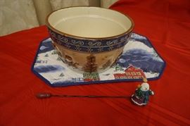 vintage Christmas bowl and candle snuffer
