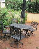 cast aluminum outdoor table and chairs with umbrella