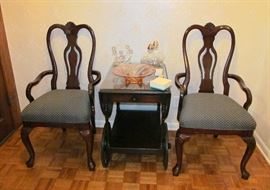 Pair of arm chairs & tea cart