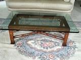 Thomasville glasstop cocktail table.  100% wool oriental rug