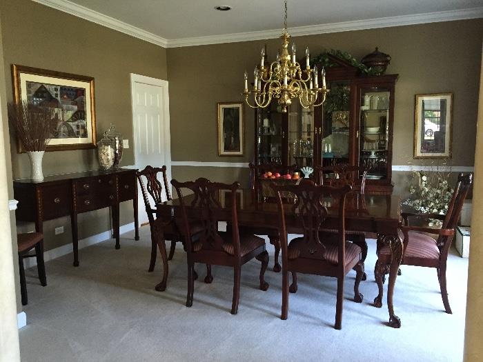 Dining room table, chairs, hutch and sideboard.  Mint condition