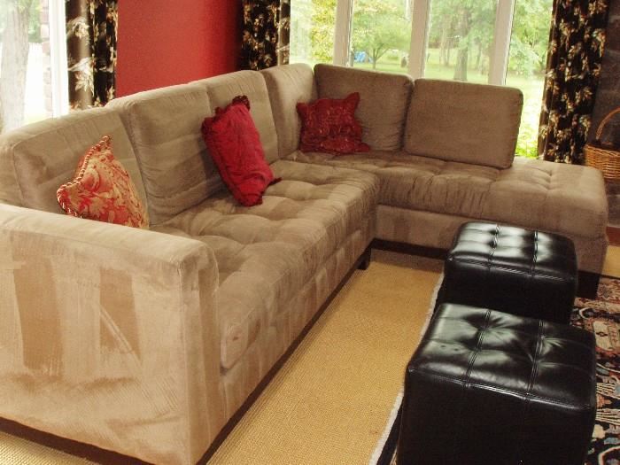 sectional sofa microfiber, 1 available 122" x 81" each. Lines in fabric are from cleaning, fabric is not lined.