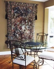 large wall tapestry and kitchen set