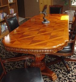 110" full open (as shown) with leaves table... Look at those legs and the pattern on the table top