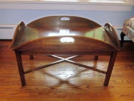 Vintage oval butler's table.  Sides flip up and have carrying handles.