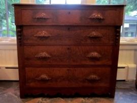 Antique four drawer chest, flame mahogany front, all hand construction, late 1800's.