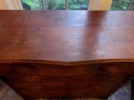 Antique four drawer chest, flame mahogany front, all hand construction, late 1800's.