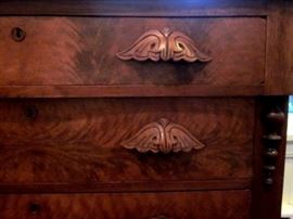 Antique four drawer chest, flame mahogany front, all hand construction, late 1800's.