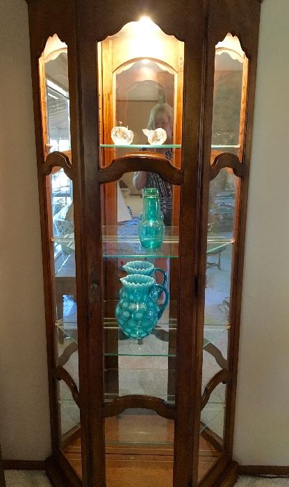 Wood lighted curio cabinet - antique 