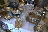 Table of Silver Plate and Sterling Servingware