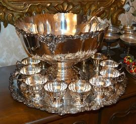 Wallace Baroque Silver Plate Punch Set