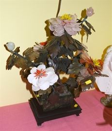 Large Asian Jade and Stone Floral Arrangement 