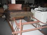 Sleigh, trunk and large wood box.