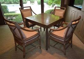 Beautiful Bridge / Card / Game Table & 4 Bamboo Chairs with Contemporary Neutral Upholstery