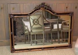 Antique Framed Mirror with Floral Bouquet at Top