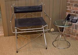 Modern Chrome Tubular Chair & Side Table w/ Glass Top