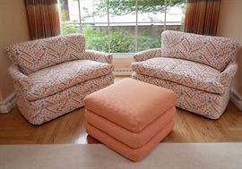Pair of Contemporary Loveseats & Ottoman 