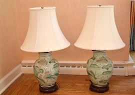 Asian Style Table Lamps with Pond Scene (Pair)