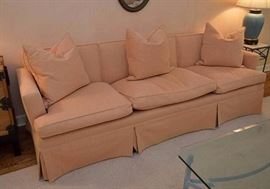 Peach / Blush Colored Upholstered 3-Seat Sofa