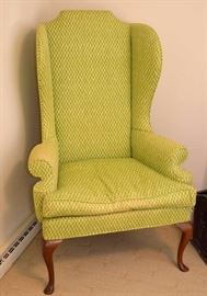 Vintage Wingback Chair w/ Green Upholstery