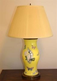 Vintage Reverse Painted Glass Table Lamps with Bird / Insect Motif (2nd of the Pair)