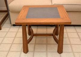 Vintage Oak Side Tables with Slate Tops (Pair)