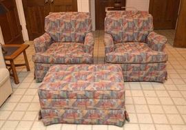 Contemporary Upholstered Armchairs with Ottoman