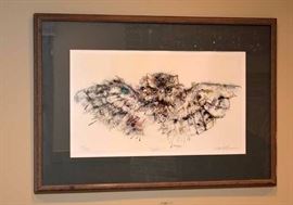 Framed Lithograph of Owl, "Who", Signed & Numbered by Artist
