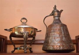 Silverplate Chafing Dish & Turkish Copper Ewer
