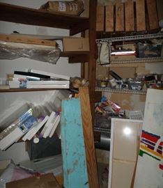 some of the canvases, frames & art supplies available in the storage closet