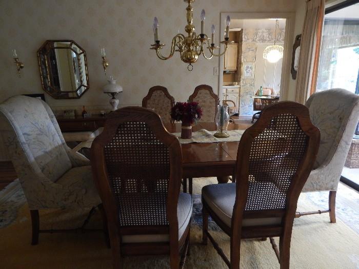Ethan Allen dining room with six chairs.
