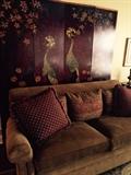 Beautiful loveseat and Asian style decorative room screen