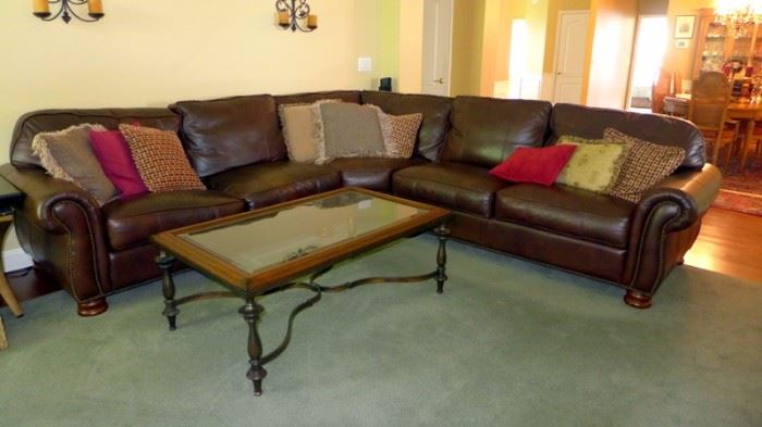 Gorgeous brown leather sectional sofa