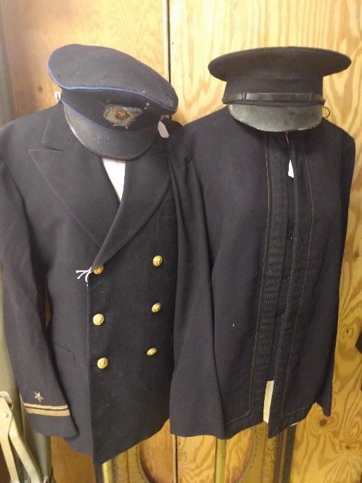 Misc Military uniforms & items.  On left is a WWII USN Junior Officer Coat, and right, a Spanish American War era USN Frock.