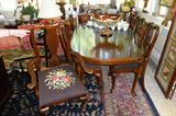Ethan Allen Cherry Table w/8 Needlepoint Seat Chairs