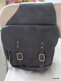 Vintage black leather motorcycle saddle pouch.