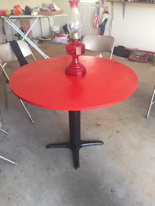 Table has been refinished. Perfect item for the man cave or for you ladies! Looks great!
