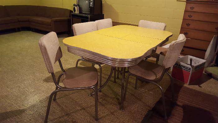 Yellow formica top table with chairs - $100