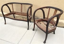 Lovely bones of a French Art Nouveau settee and matching chair