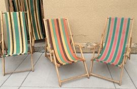 Cool Vintage folding beach chairs with striped fabric seats