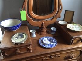 Victorian walnut dresser, miscellaneous ceramics 