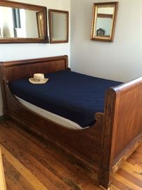 Antique Sleigh Bed, full size with mattress and box spring, nice antique mirror selection