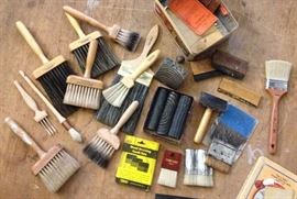 Specialty wood graining supplies include boar bristle brushes from England and Germany, vintage stamps, combs and rollers