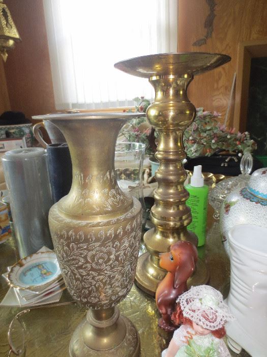 Indian brass candleholder and vase