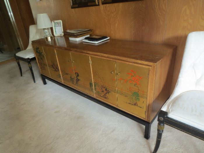 Chinoiserie sideboard and gilded occasional chairs