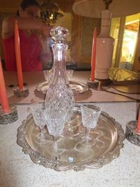 Decanter set with silverplate tray