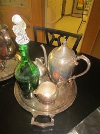 Silverplate tea set and decanter