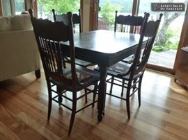 Vintage oak table, four chairs