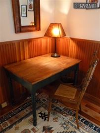 Small primitive table/desk, chair