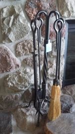 Fine set of hand forged fireplace tools